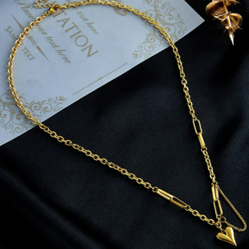 Stainless‎ Steel 18 K Metal Texture Choker Heart Pendant Necklace for Wom… - Picture 6 of 6